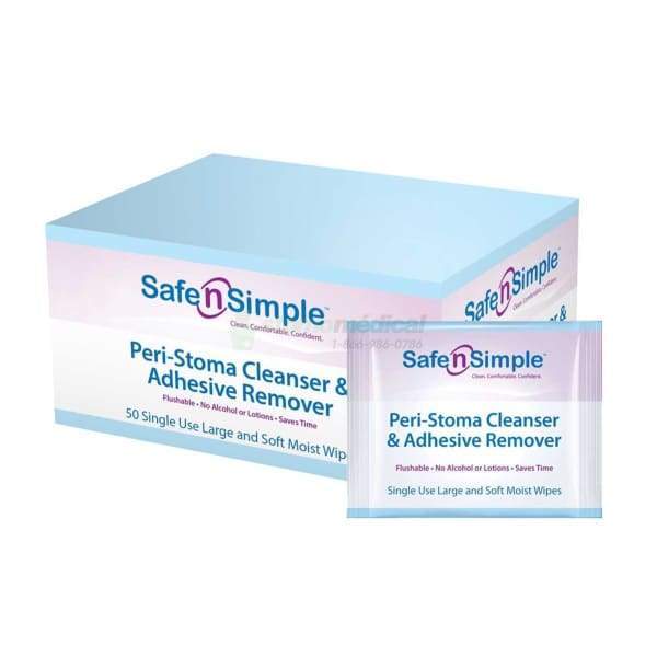 Nettoyant & dissolvant dadhésif péri-stomial Safe n Simple (50/bte) Lingettes dissolvantes Safe n Simple